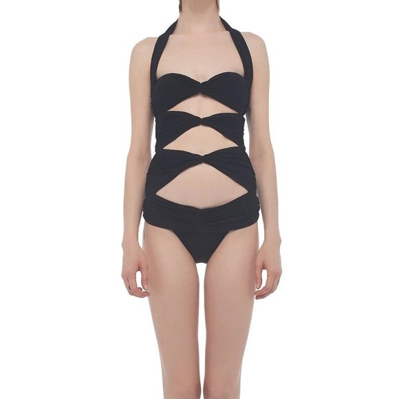 Norma KAMALI HIGH LEG PEEKABOO MIO BLACK - Picture 2 of 7